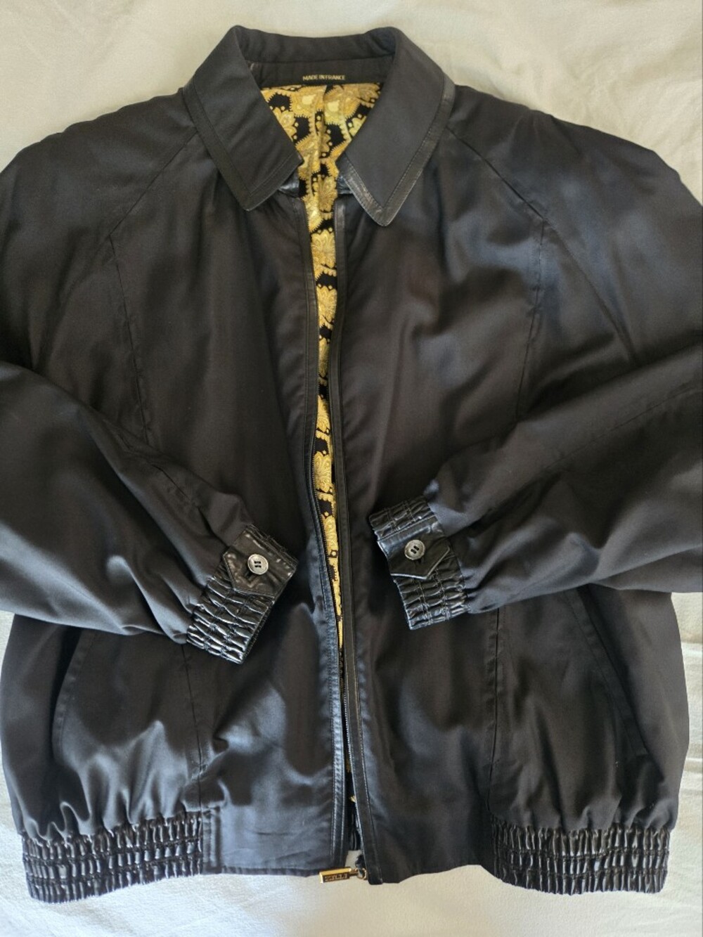 ZILLI Men's Black Bomber Jacket with Gold Pattern Trim